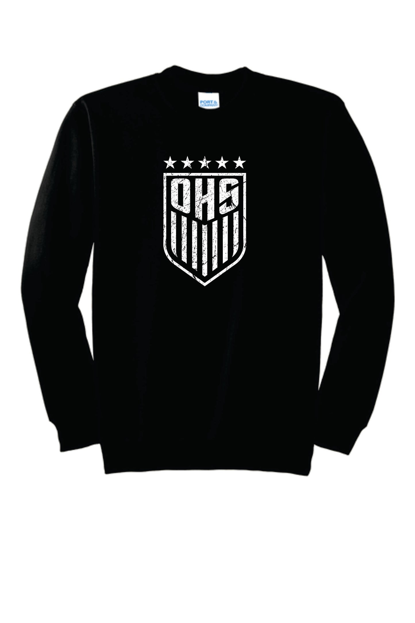 OHS BS Cotton Blend Pullover Crewneck. Black with Distressed Logo Unisex Sizes