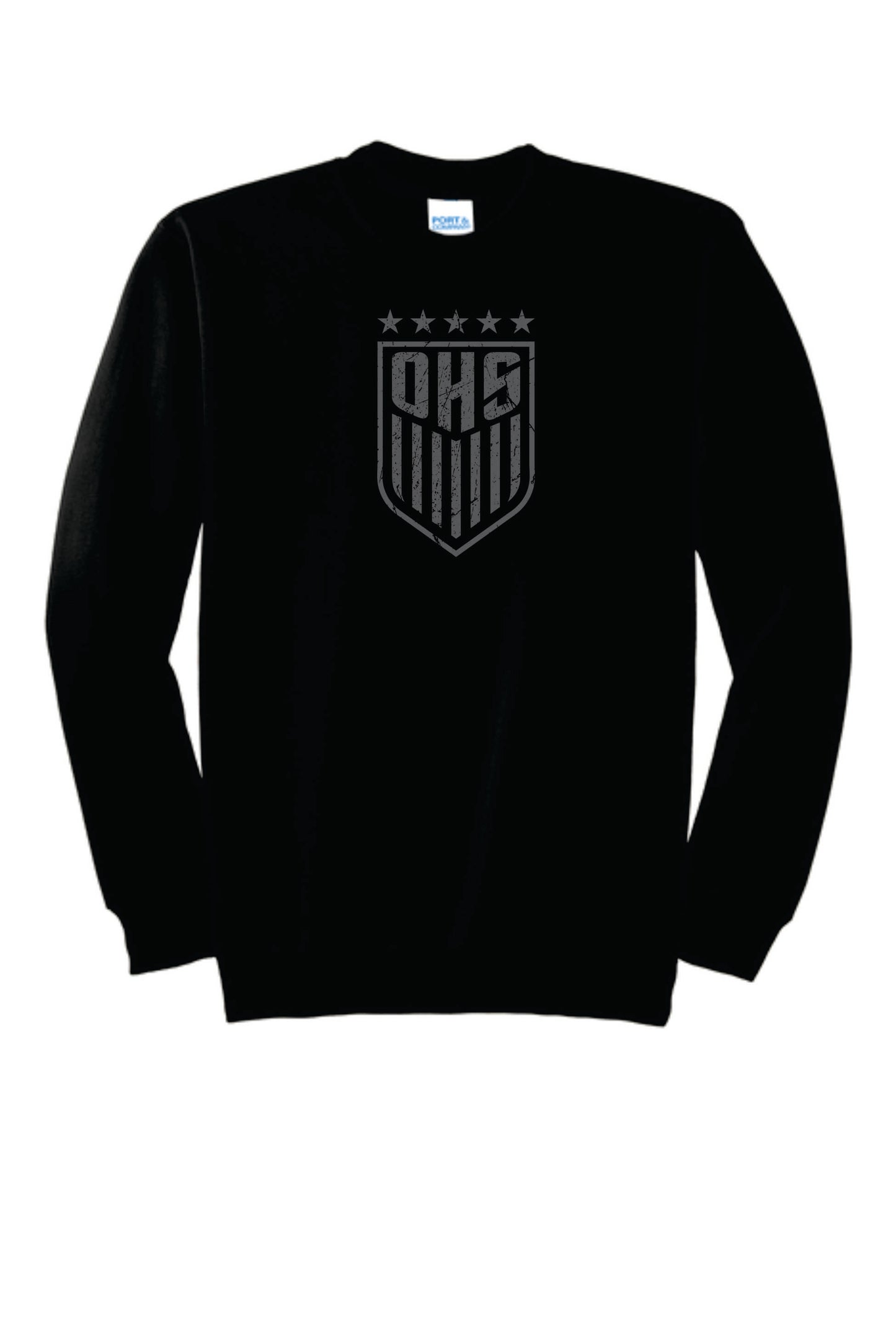 OHS BS Cotton Blend Pullover Crewneck. Black with Distressed Logo Unisex Sizes