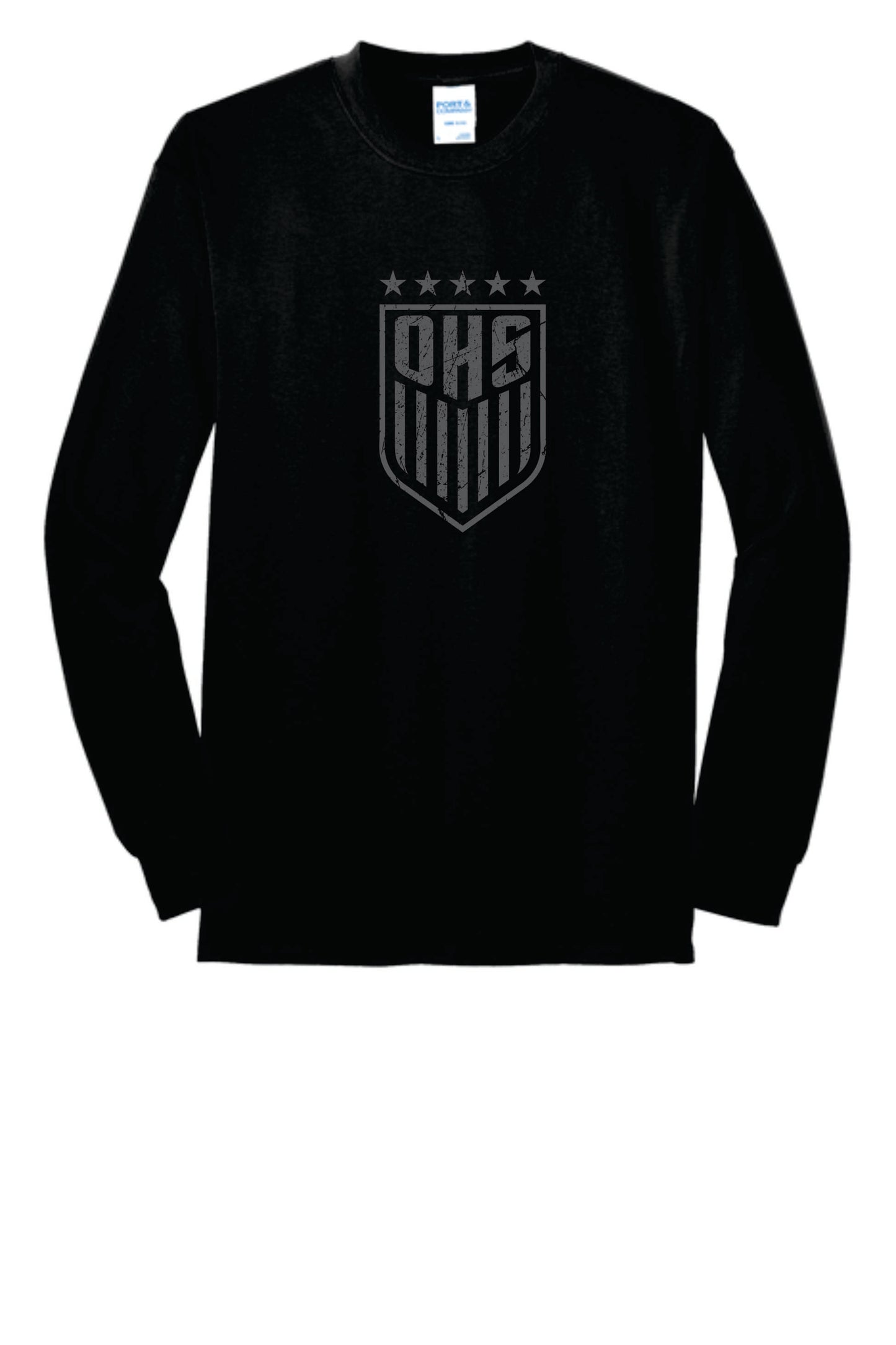 OHS BS Cotton Blend Long Sleeve Tee Black with Distressed logo Unisex and Youth Sizes