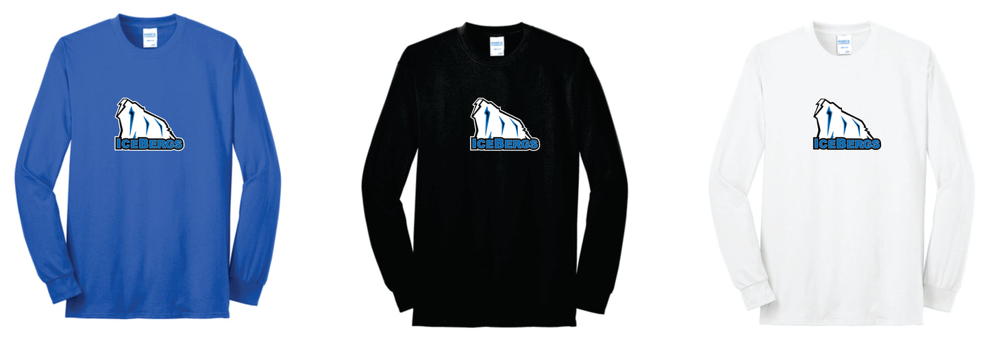 Icebergs Cotton Blend Long Sleeve Tee. Full Front Design Black, Adult and Youth Sizes