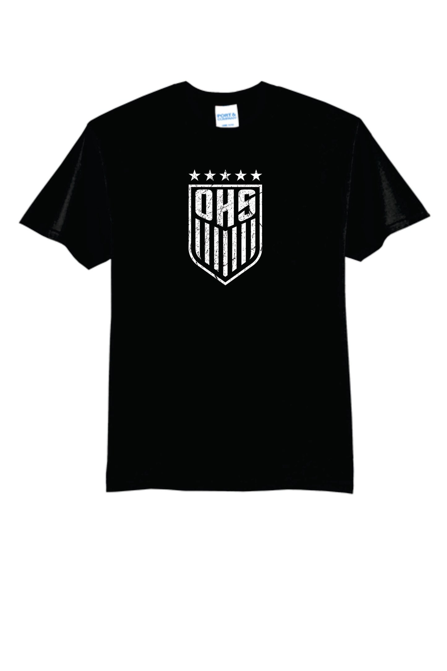 OHS BS Cotton Blend Tee Black with Distressed Logo. Unisex and Youth Sizes
