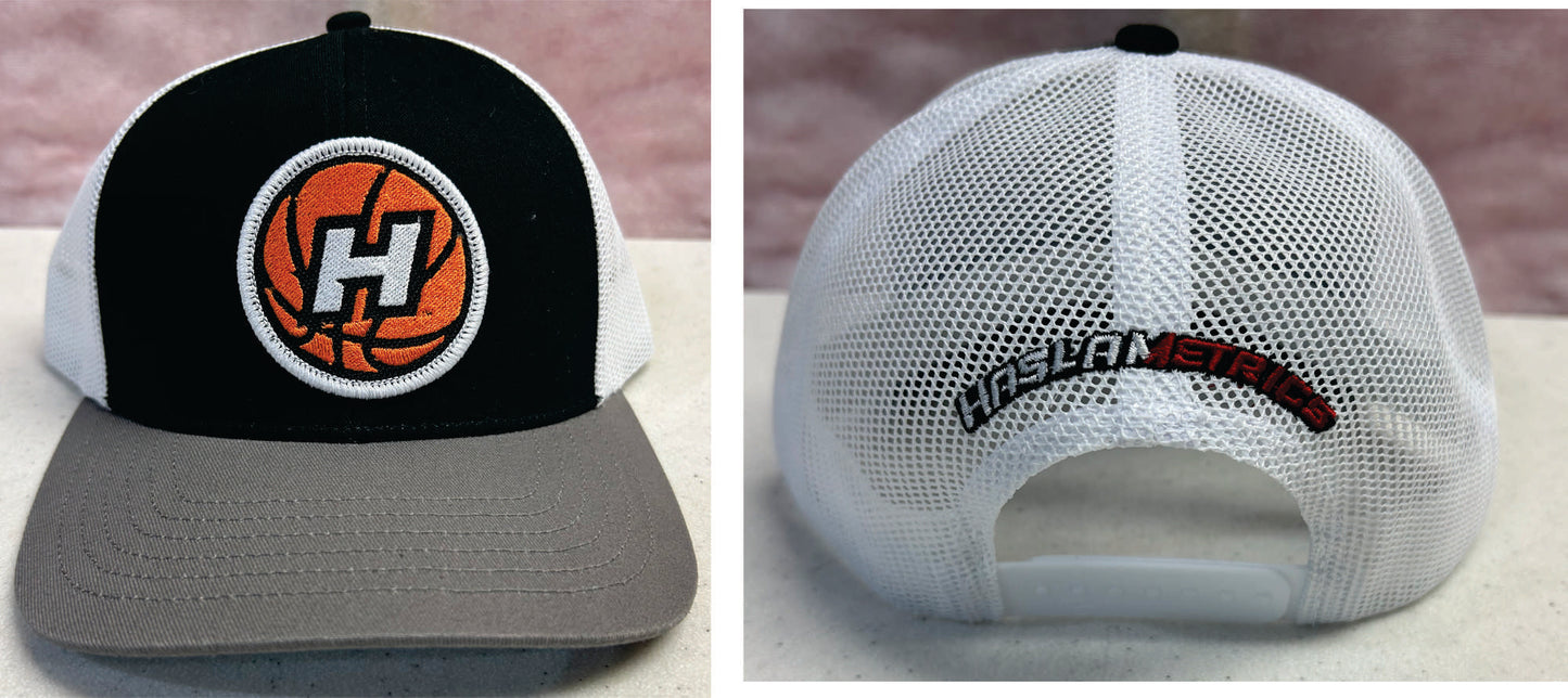 Haslametrics Embroidered Trucker Hat with front and back design
