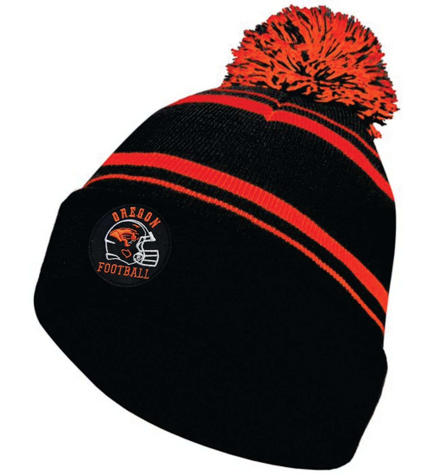 OFB Holloway Black and Orange Pom Beanie With Embroidered patch V1
