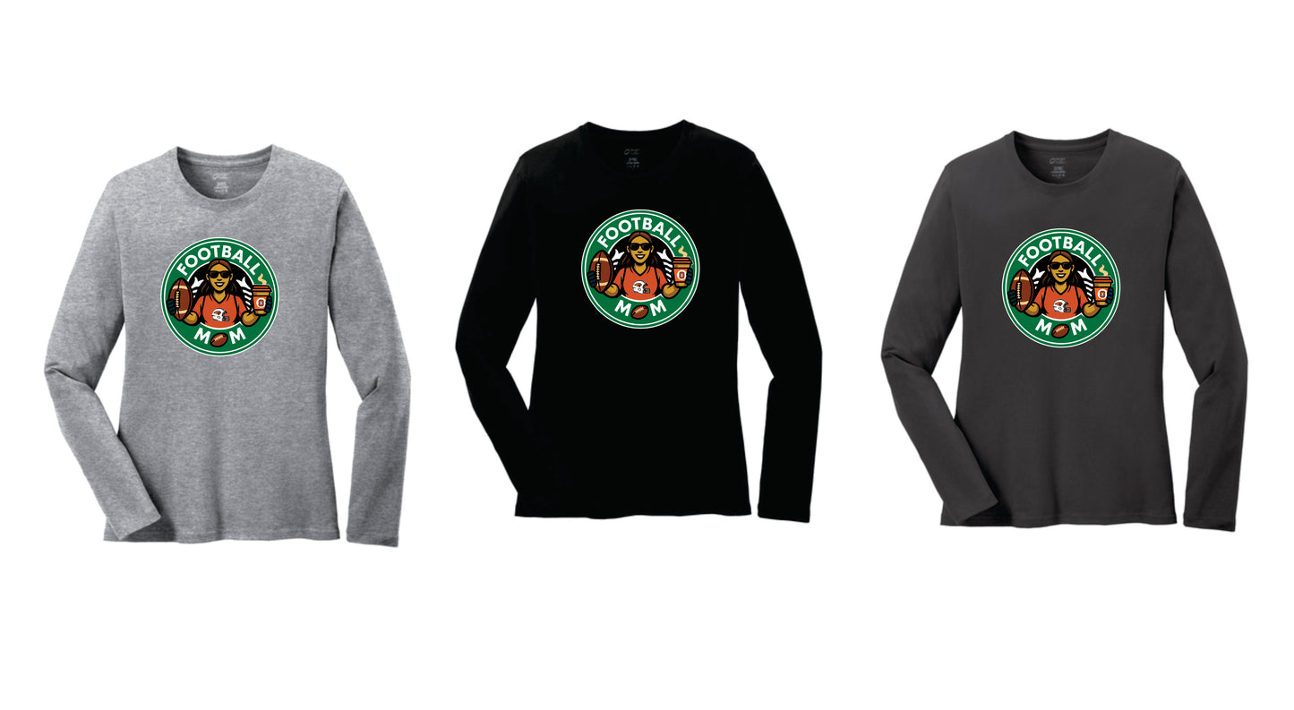 OFB Football Mom Cotton Blend Long Sleeve Tee. Black, Gray, Charcoal, White. Unisex Sizes