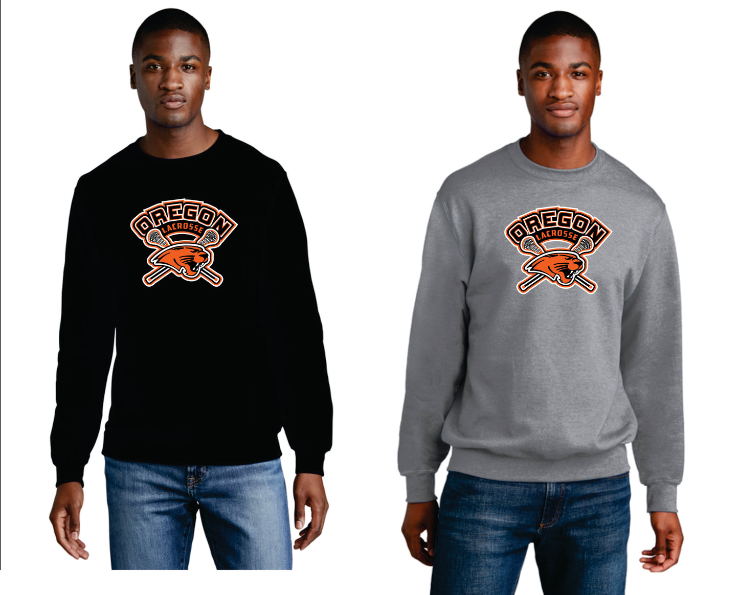 Oregon Lacrosse Digital Print Pullover Crewneck, Black or Gray, Uninisex/ Youth V1
