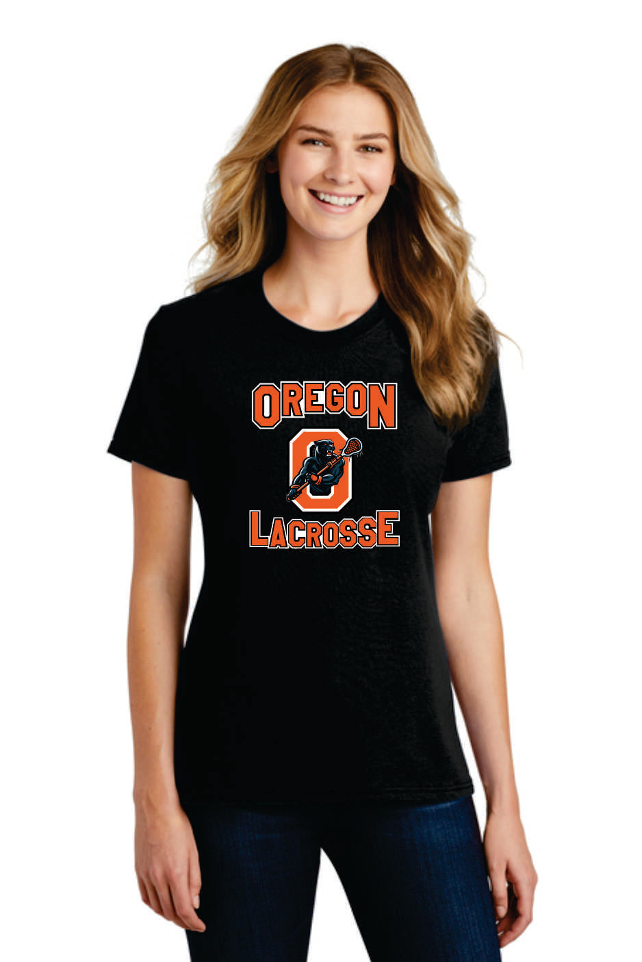 Oregon Lacrosse Digital Print Tee Black for Women V4