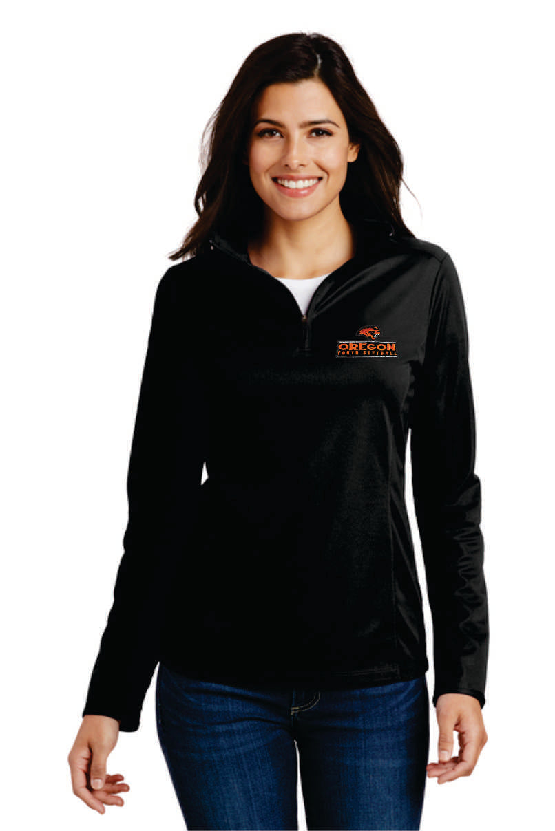 Oregon Softball Embroidered 1/4 Zip Pin Point Mesh Poly Fleece Pullover Women V1
