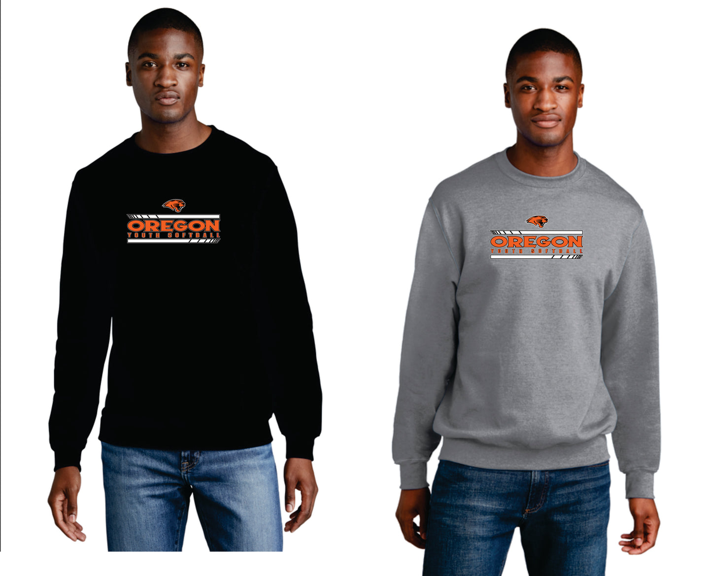 Oregon Softball Digital Print Pullover Crewneck, Black or Gray, Uninisex/ Youth V1
