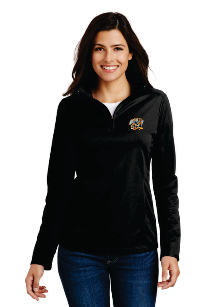 Oregon Hockey Embroidered 1/4 Zip Pin Point Mesh Poly Fleece Pullover Women V1