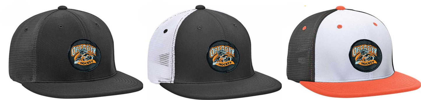 Oregon Hockey Flat Bill Mesh Trucker Hat Flex Fit v1