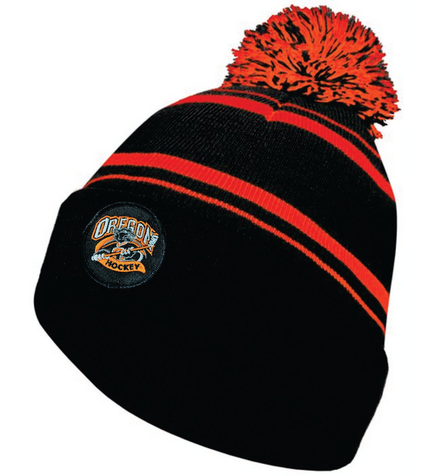 OYH Holloway Black and Orange Pom Beanie With Embroidered patch V1