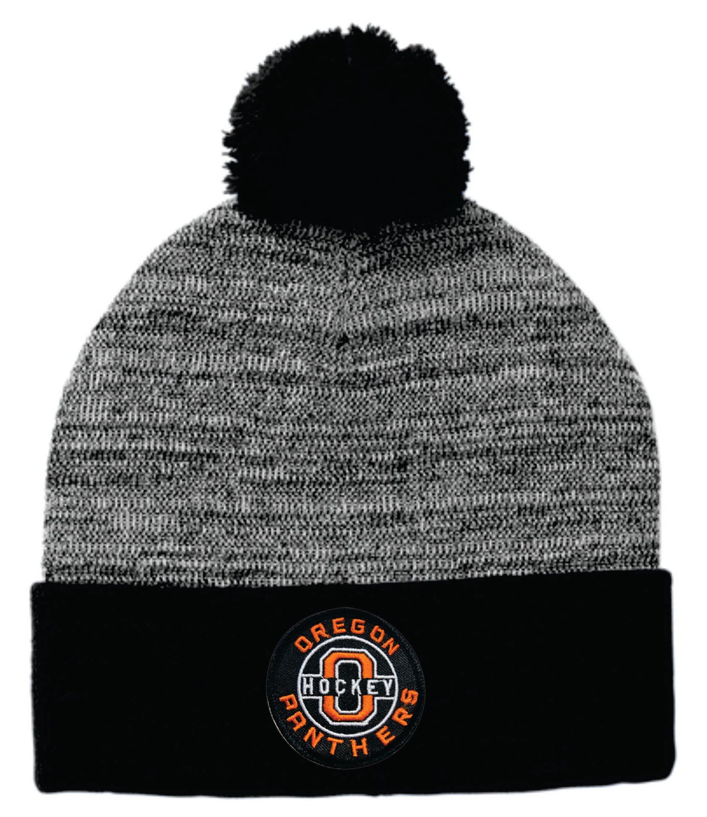 Oregon Hockey Pom Beanie with Patch Logo v2
