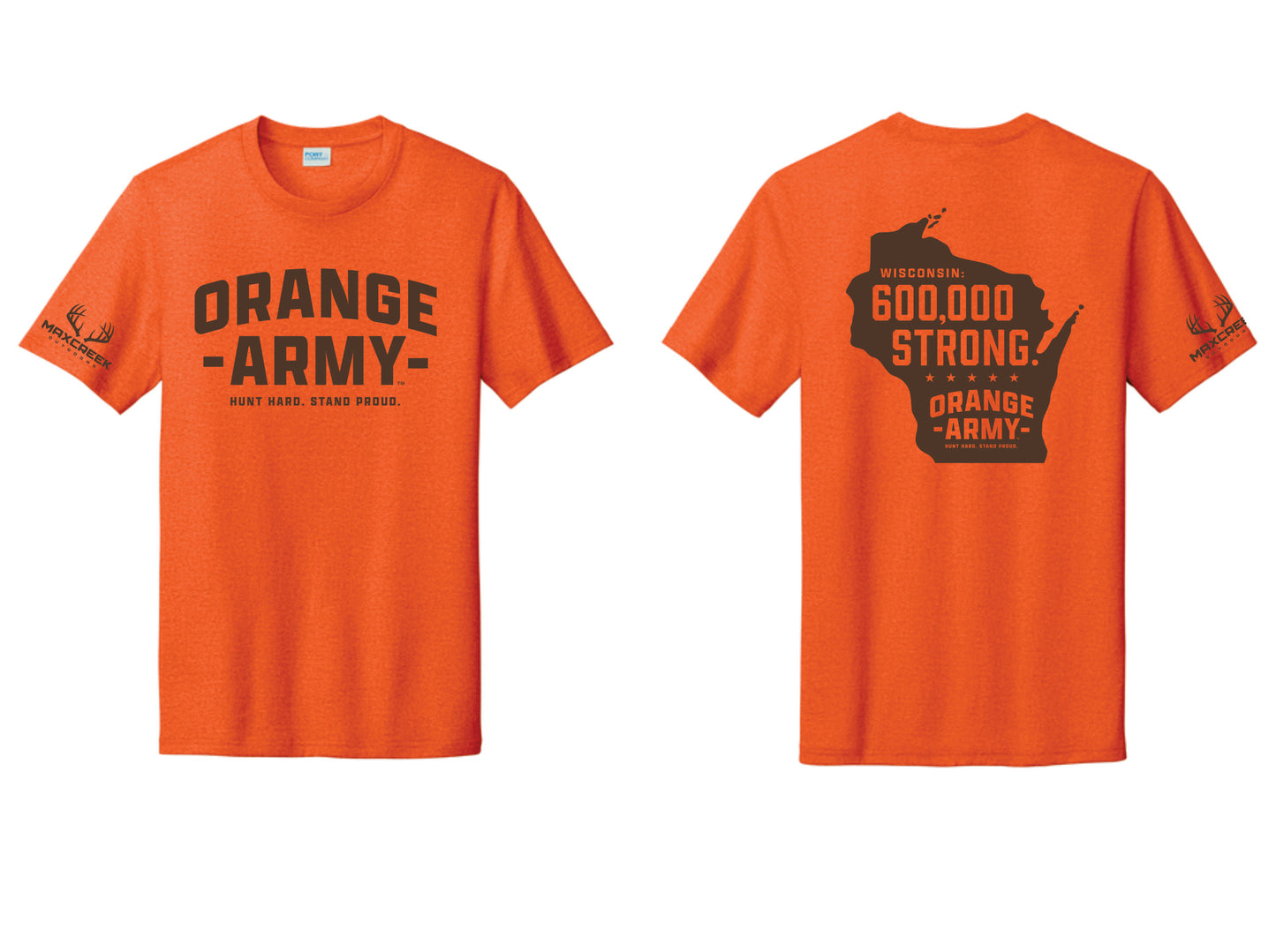 Max Creek Orange Army Tri Blend Tee with Digital Design Orange Color - State Logo