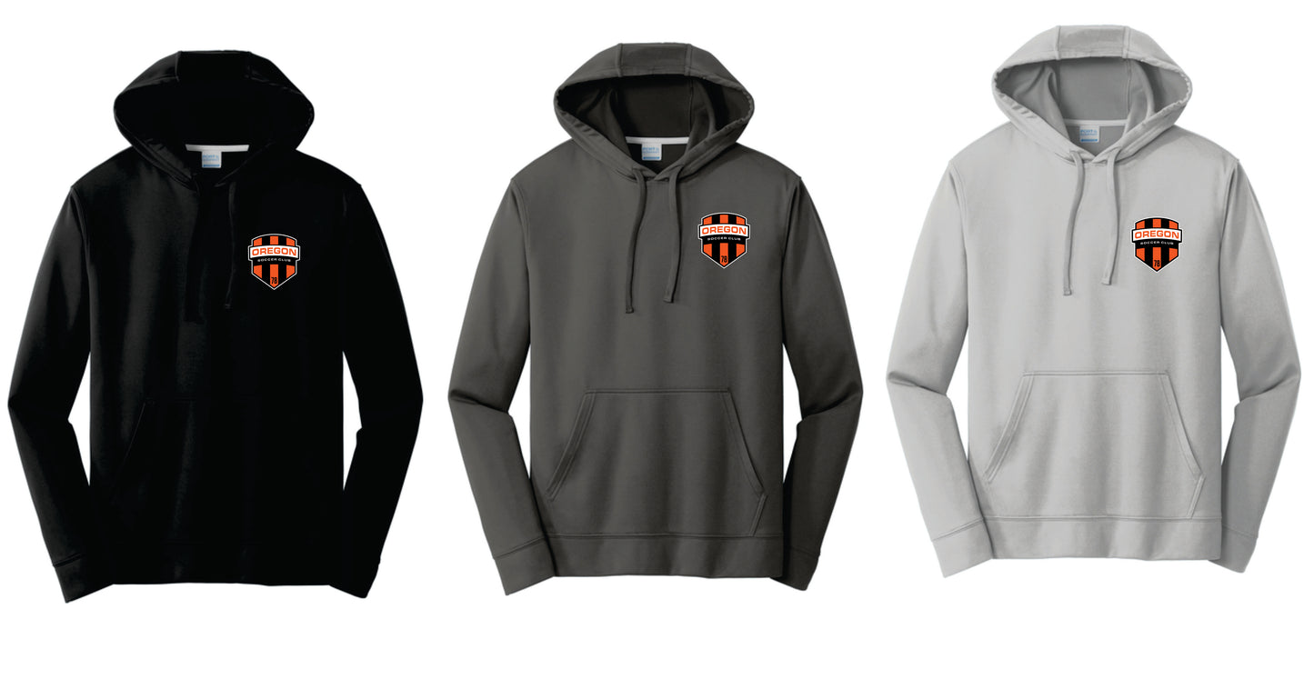 Oregon SC Performance Hoodie. Left Chest Design. Black, Charcoal,Silver. Adult and Youth Sizes