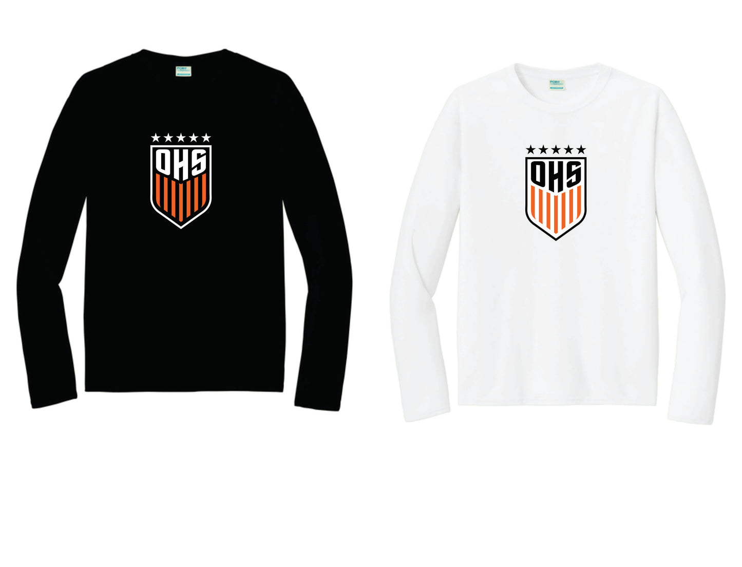 OHS BS Long Sleeve Performance Tee. Black, White. Unisex and Youth Sizes
