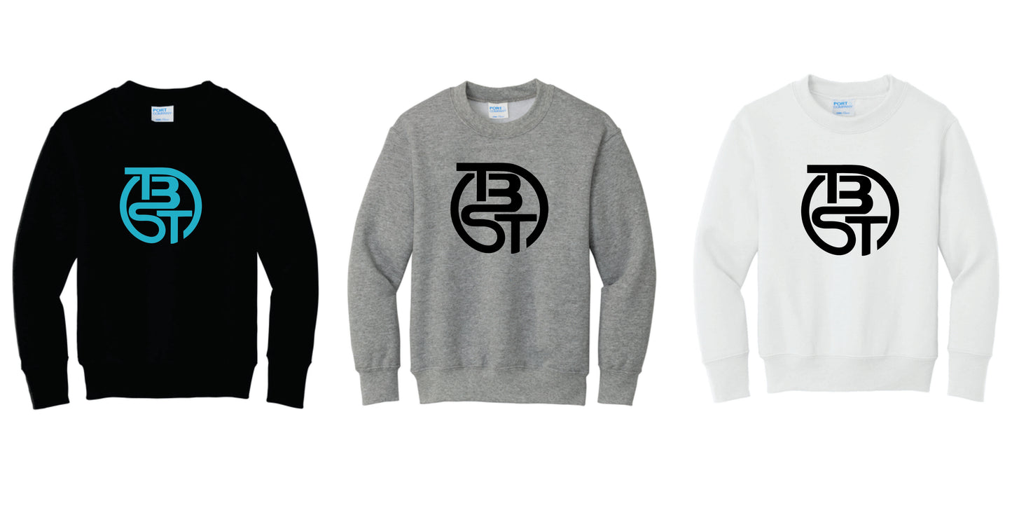 TBST Cotton Blend Crewneck Sweatshirt. Black, White, Gray. Adult and Youth Sizes V1