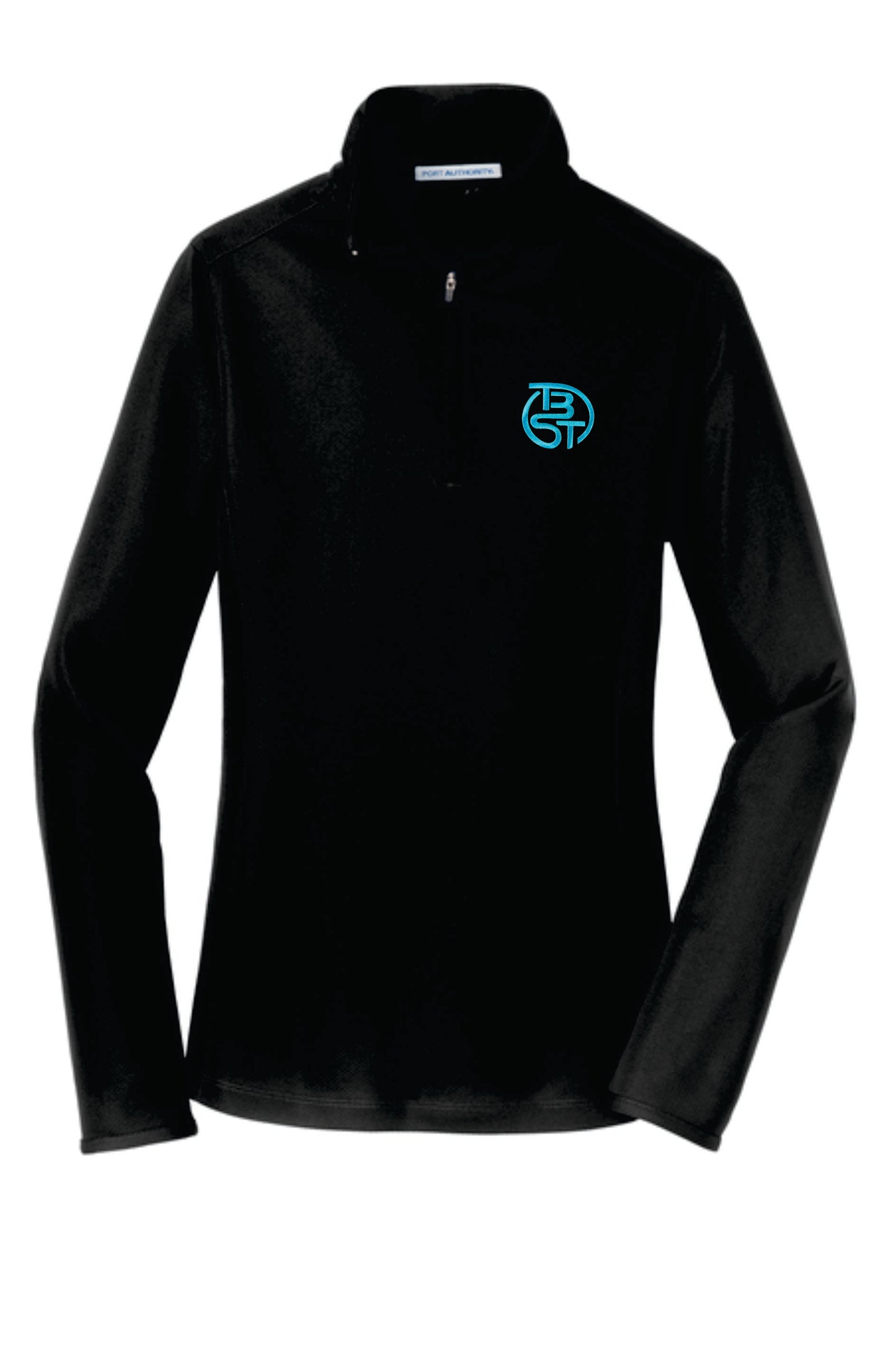 TBST Embroidered 1/4 Zip Pin Point Mesh Poly Fleece Pullover Women