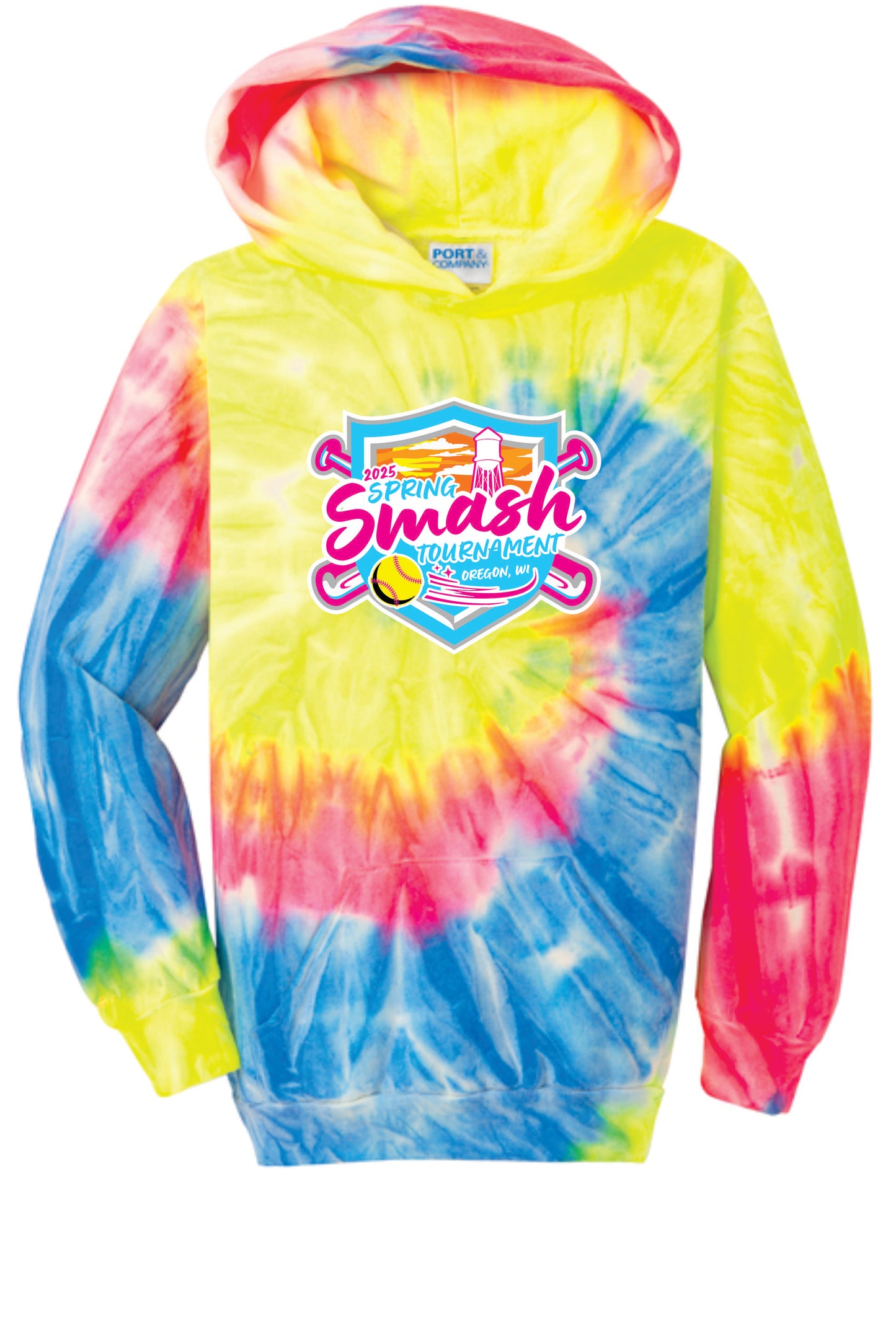 Oregon Softball Summer Smash Tournament Tie Dye Hoodie Adult and Youth sizes Available for pre-order only.