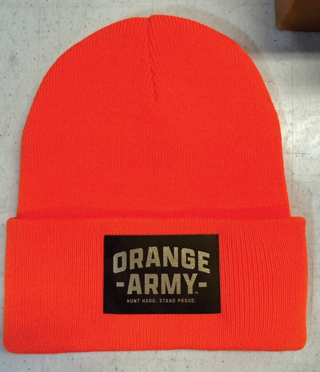 Max Creek Orange  Knit Beanie with Leatherette Patch