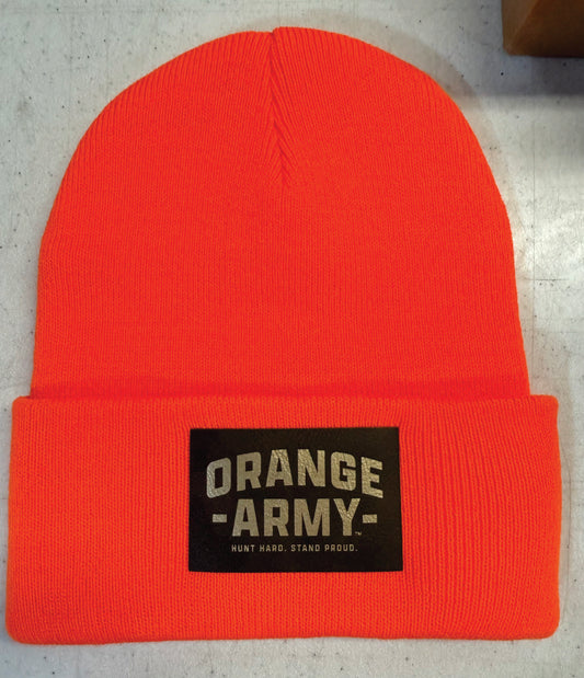 Max Creek Orange  Knit Beanie with Leatherette Patch