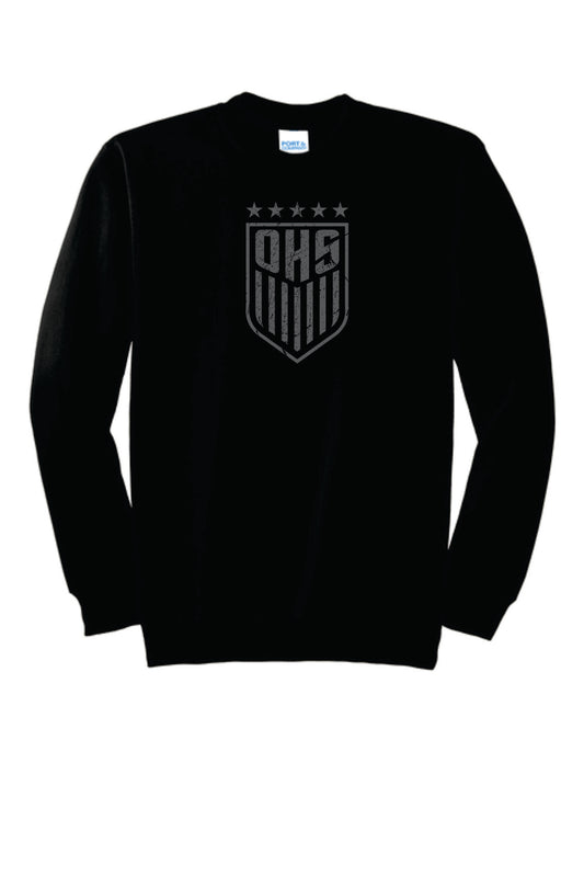OHS BS Cotton Blend Pullover Crewneck. Black with Distressed Logo Unisex Sizes