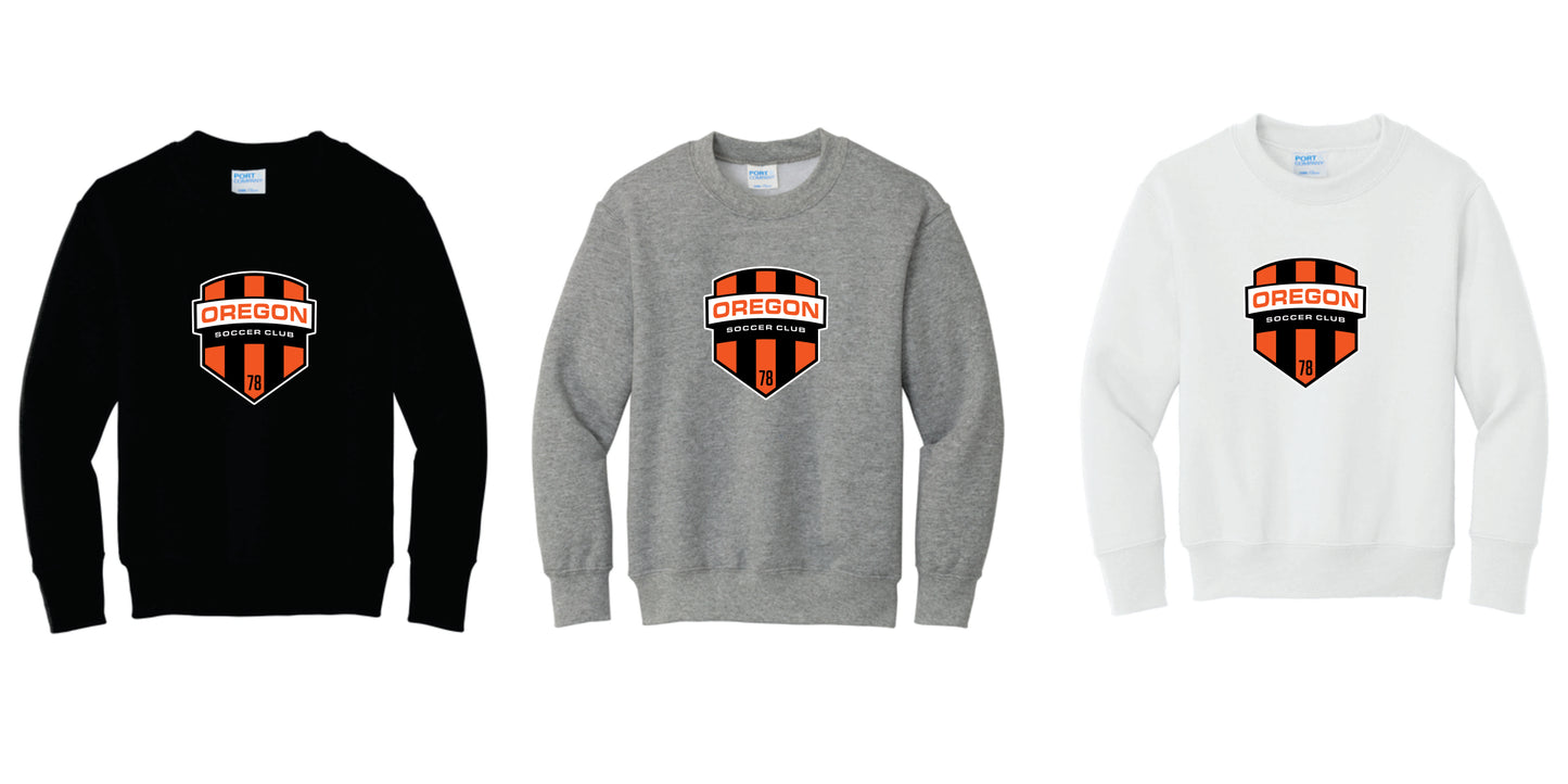 Oregon SC Cotton Blend Crewneck Sweatshirt.  Full Front Design. Black, White, Gray. Adult and Youth Sizes