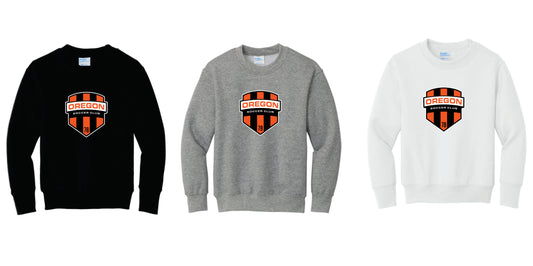 Oregon SC Cotton Blend Crewneck Sweatshirt.  Full Front Design. Black, White, Gray. Adult and Youth Sizes