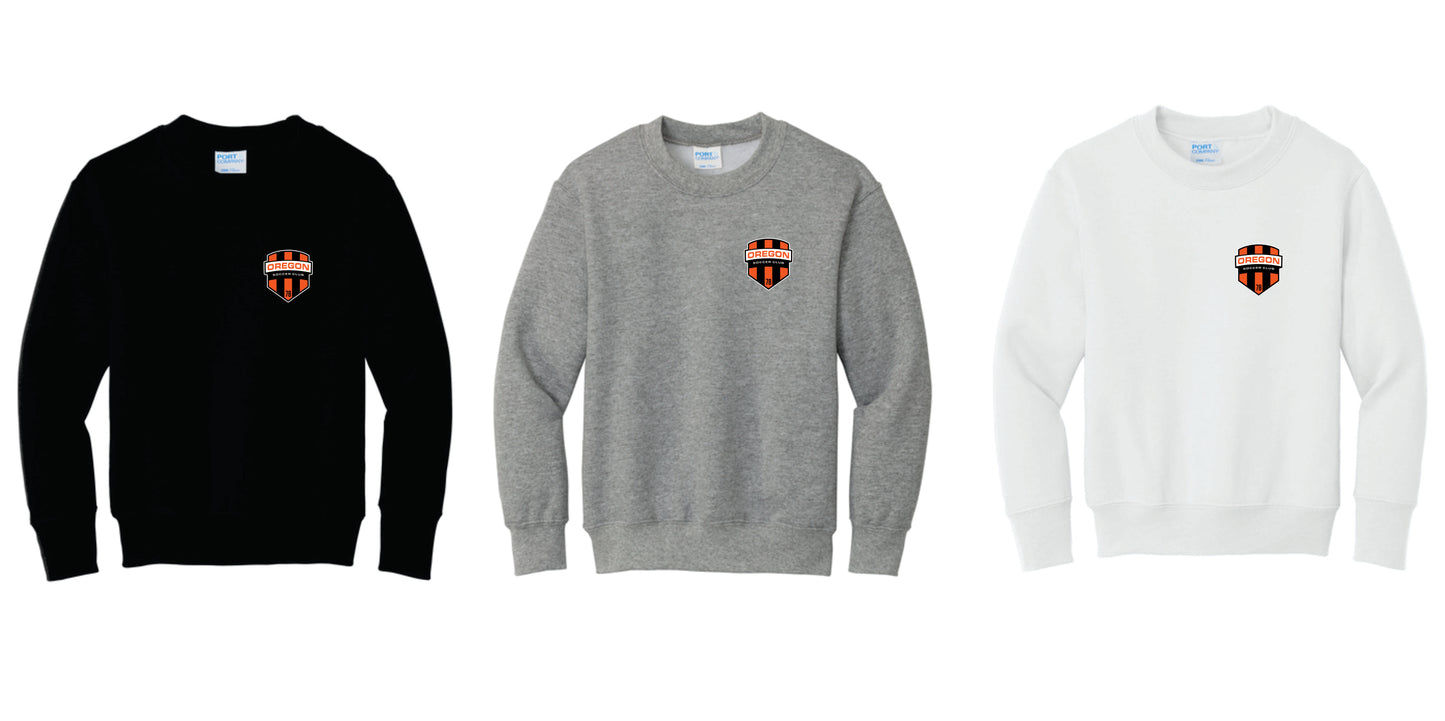 Oregon SC Cotton Blend Crewneck Sweatshirt.  Left Chest Design. Black, White, Gray. Adult and Youth Sizes
