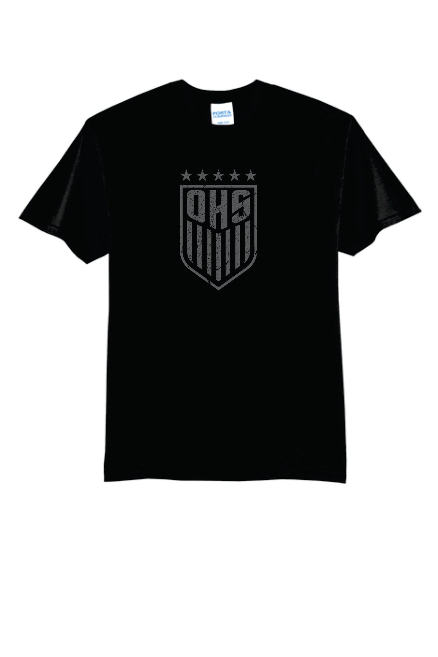 OHS BS Cotton Blend Tee Black with Distressed Logo. Unisex and Youth Sizes