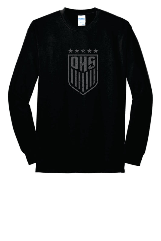 OHS BS Cotton Blend Long Sleeve Tee Black with Distressed logo Unisex and Youth Sizes