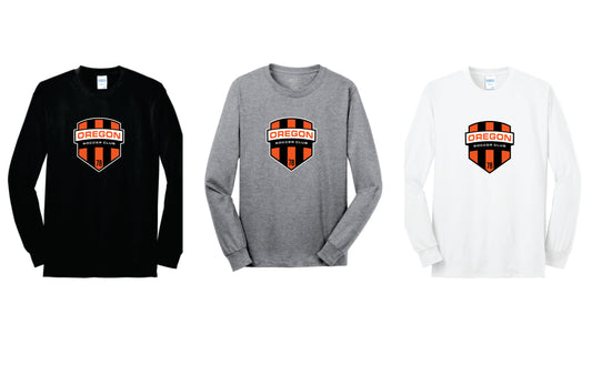 Oregon SC Cotton Blend Long Sleeve Tee. Full Front Design Black, Gray, White. Adult and Youth Sizes