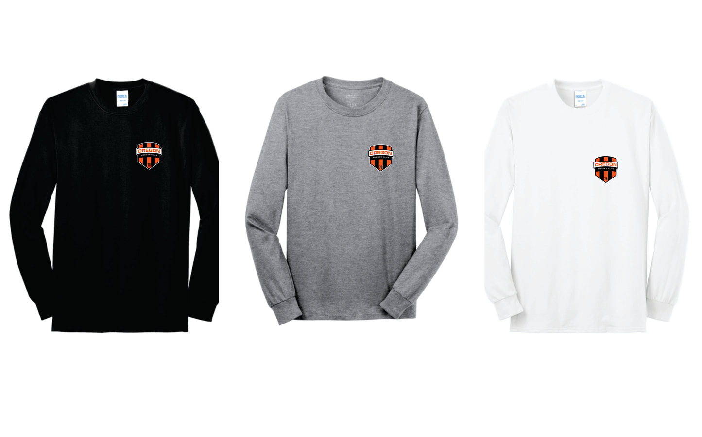 Oregon SC Cotton Blend Long Sleeve Tee. Left Chest Design Black, Gray, White. Adult and Youth Sizes