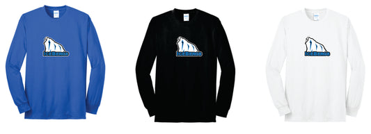 Icebergs Cotton Blend Long Sleeve Tee. Full Front Design Black, Adult and Youth Sizes