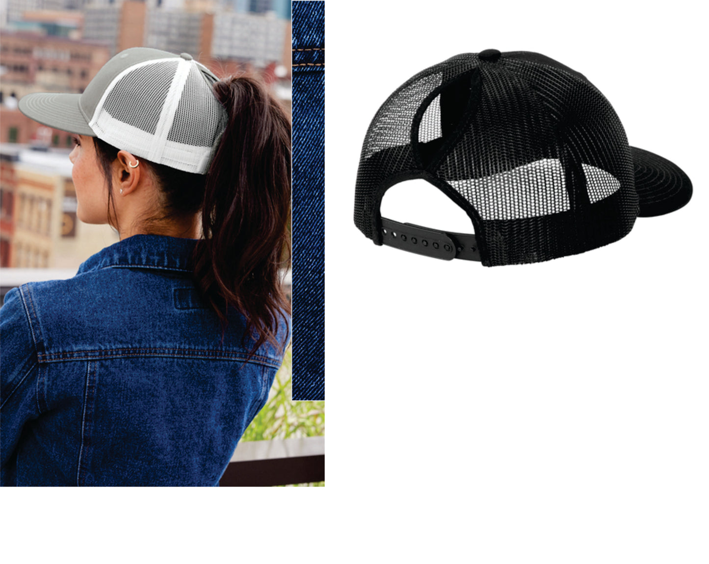 OFB Ponytail Snapback  Trucker Hat with embroidered Logo V1
