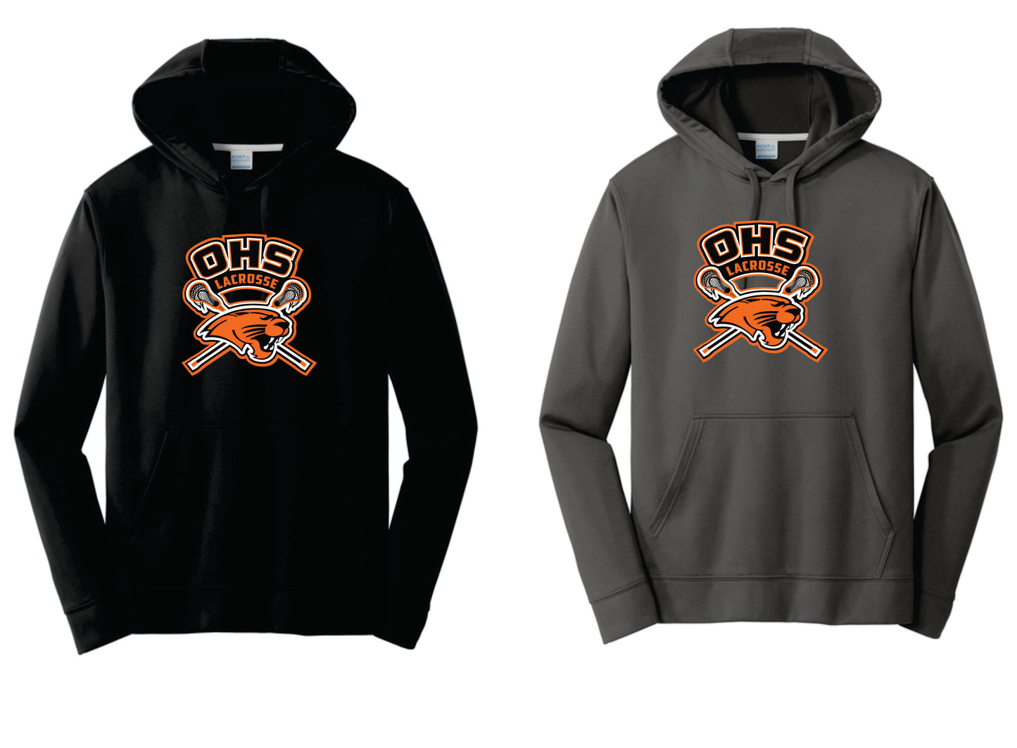 OHS Boys Lacrosse Performance Hoodie. Black, Charcoal. Adult and Youth Sizes  OHS1