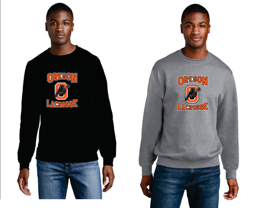 Oregon Lacrosse Digital Print Pullover Crewneck, Black or Gray, Uninisex/ Youth V4