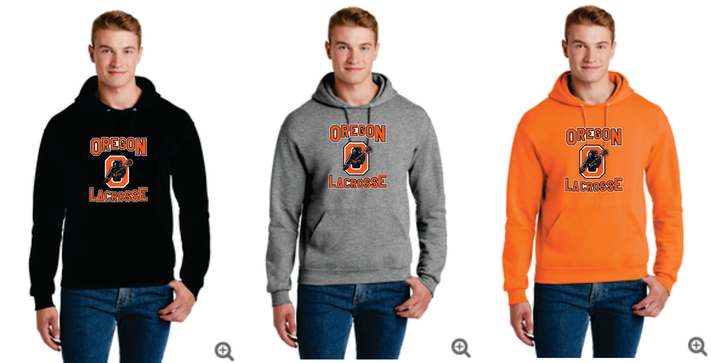 Oregon Lacrosse Digital Print Pullover Hoodie Orange, Black or Gray, Uninisex/ Youth V4