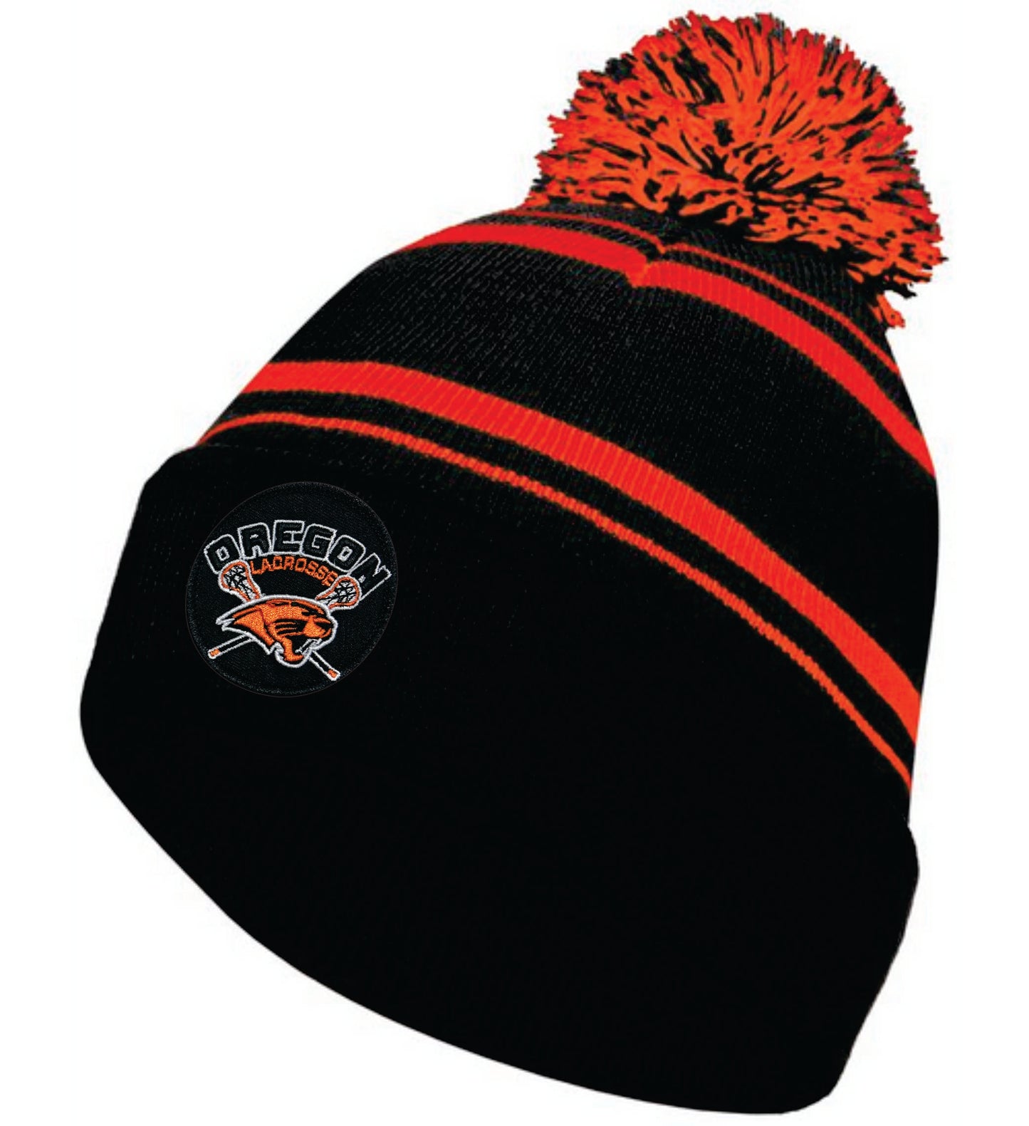 OLAX Holloway Black and Orange Pom Beanie With Embroidered patch V1