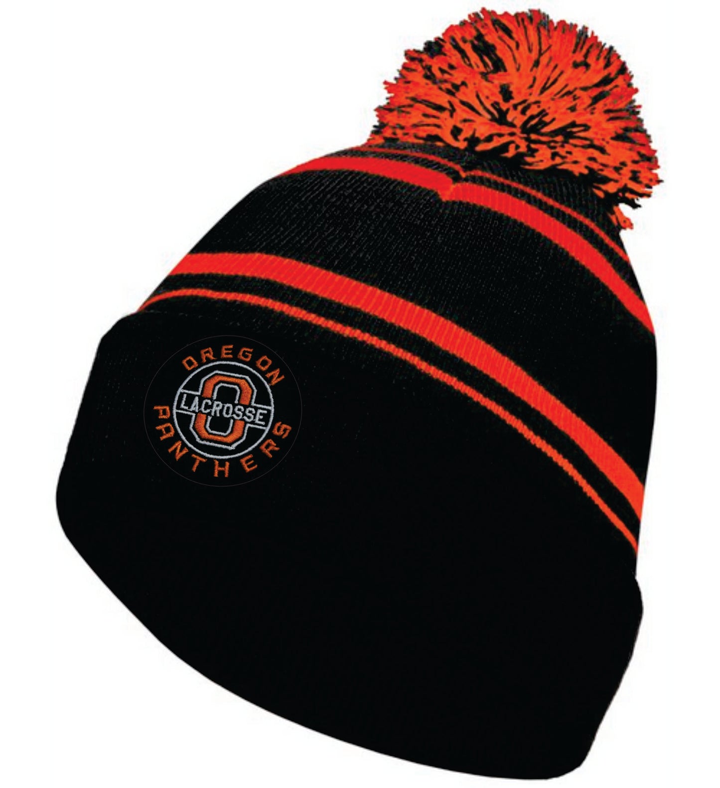 OLAX Holloway Black and Orange Pom Beanie With Embroidered patch V2