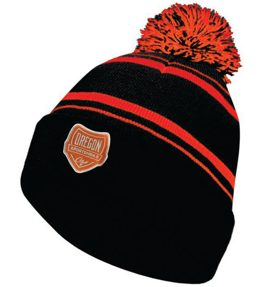 OSC Holloway Black and Orange Pom Beanie With Embroidered patch