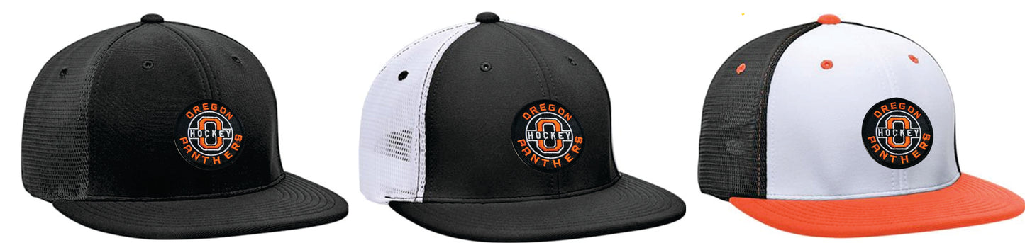 Oregon Hockey Flat Bill Mesh Trucker Hat Flex Fit v2