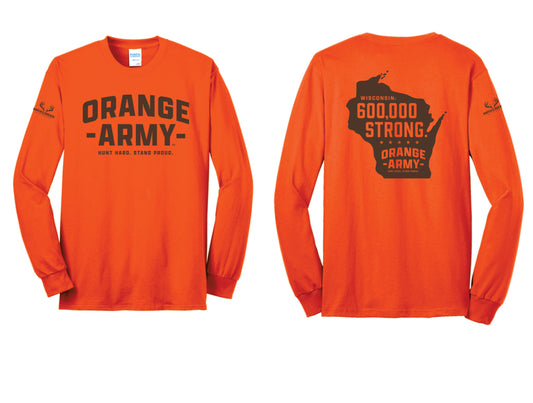 Max Creek Orange Army Cotton Blend Long Sleeve Tee. Orange, State Logo