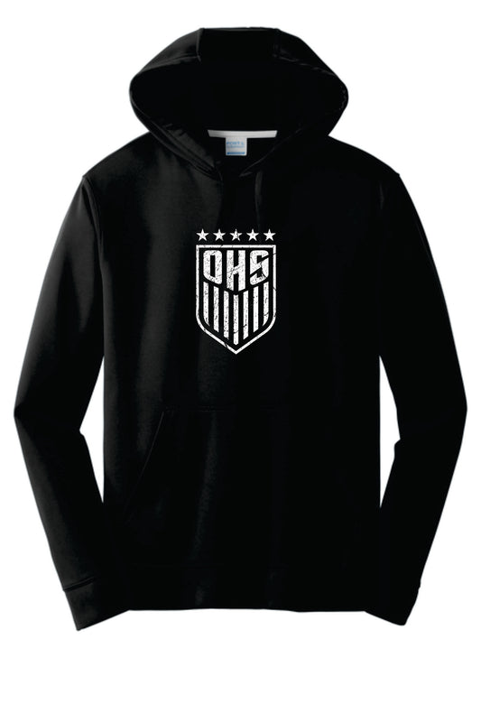 OHS BS Performance Hoodie. Black with Distressed Logo Unisex and Youth Sizes