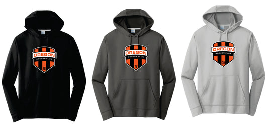 Oregon SC Performance Hoodie.Full Front Design. Black, Charcoal,Silver. Adult and Youth Sizes