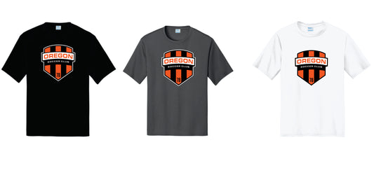 Oregon SC Performance Tee. Full Front Design. Black, Charcoal Gray White.  Adult, Women, and Youth Sizes