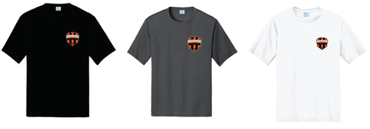 Oregon SC Performance Tee. Left Chest Design. Black, Charcoal, White.  Adult, Women, and Youth Sizes