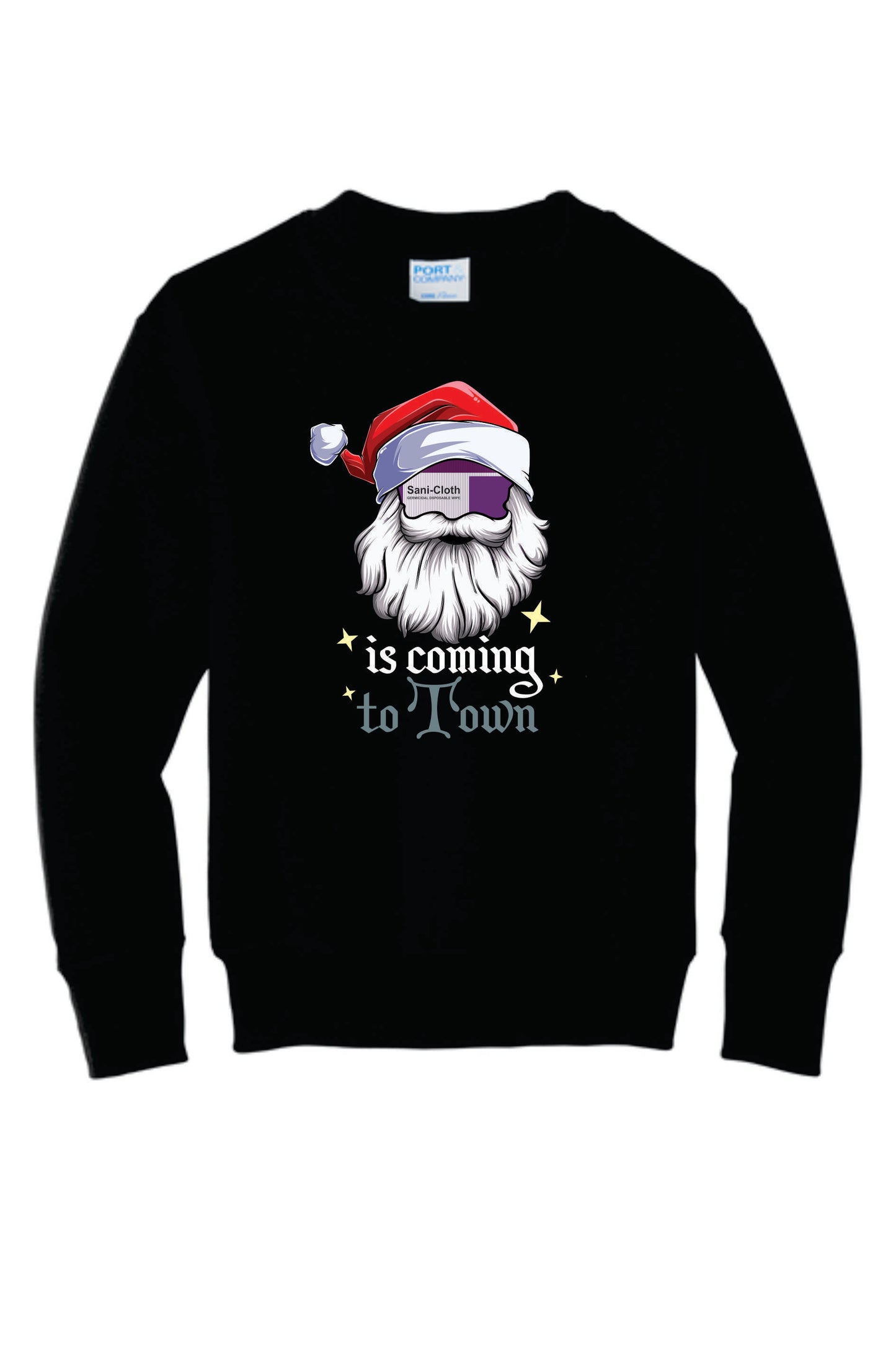 Sanicloth is Coming to Town Cotton Blend Crewneck Sweatshirt