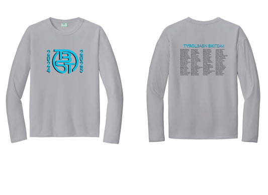 TBST Roster Performance Long Sleeve Tee with sublimated design.  Silver. Adult, and Youth Sizes.